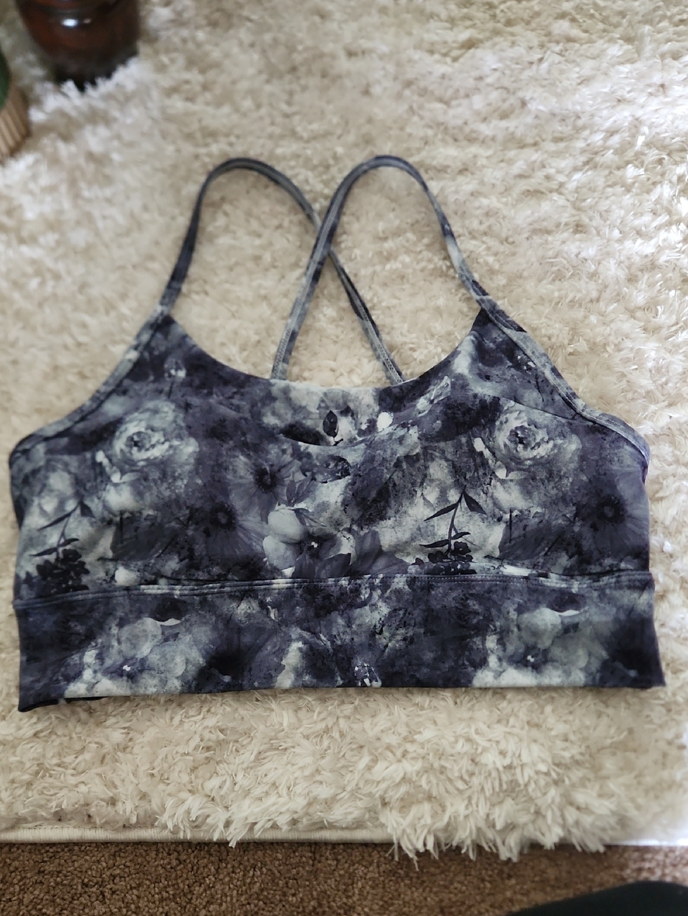 Marika Floral Strappy Sports Bra - Gray Blue